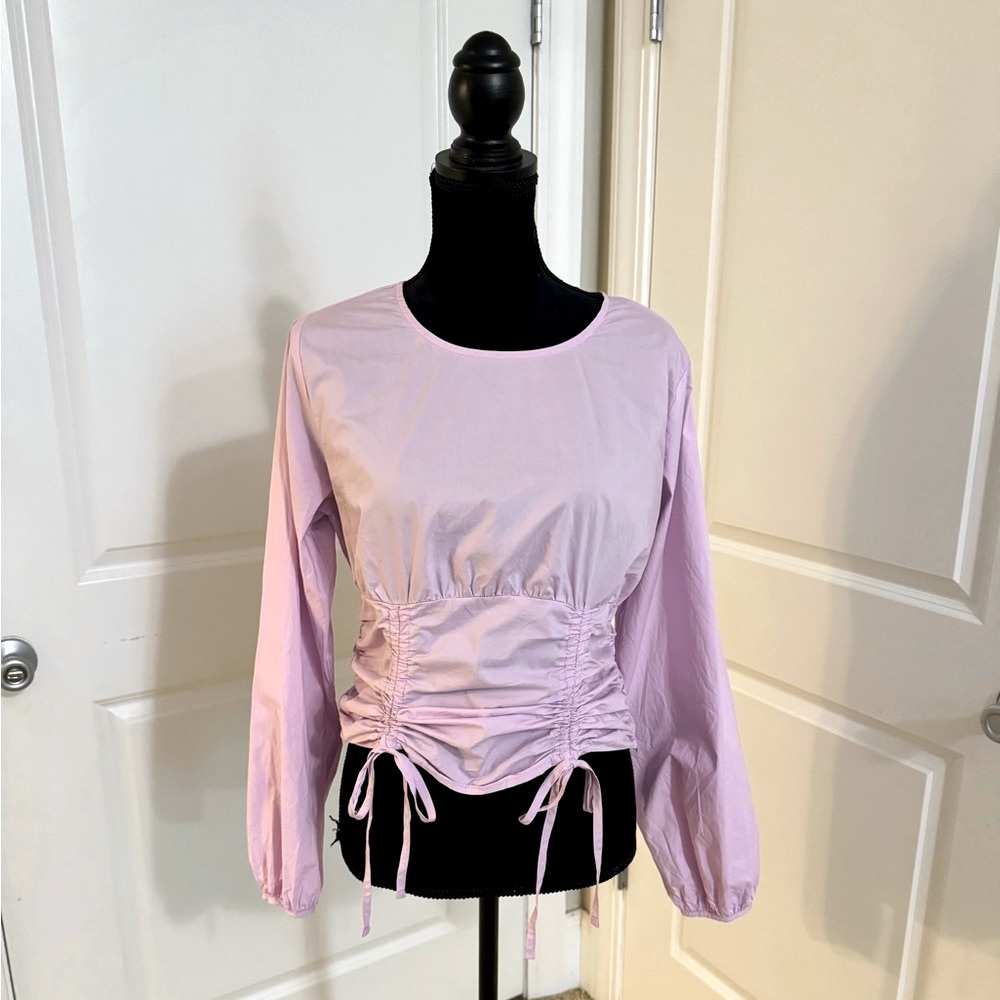 Judith March lavender top with scrunching ties.